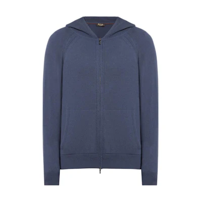 Loro Piana FW23 Solid Color Loose Fit Hoodie Jacket - Blue FAM1820-W307