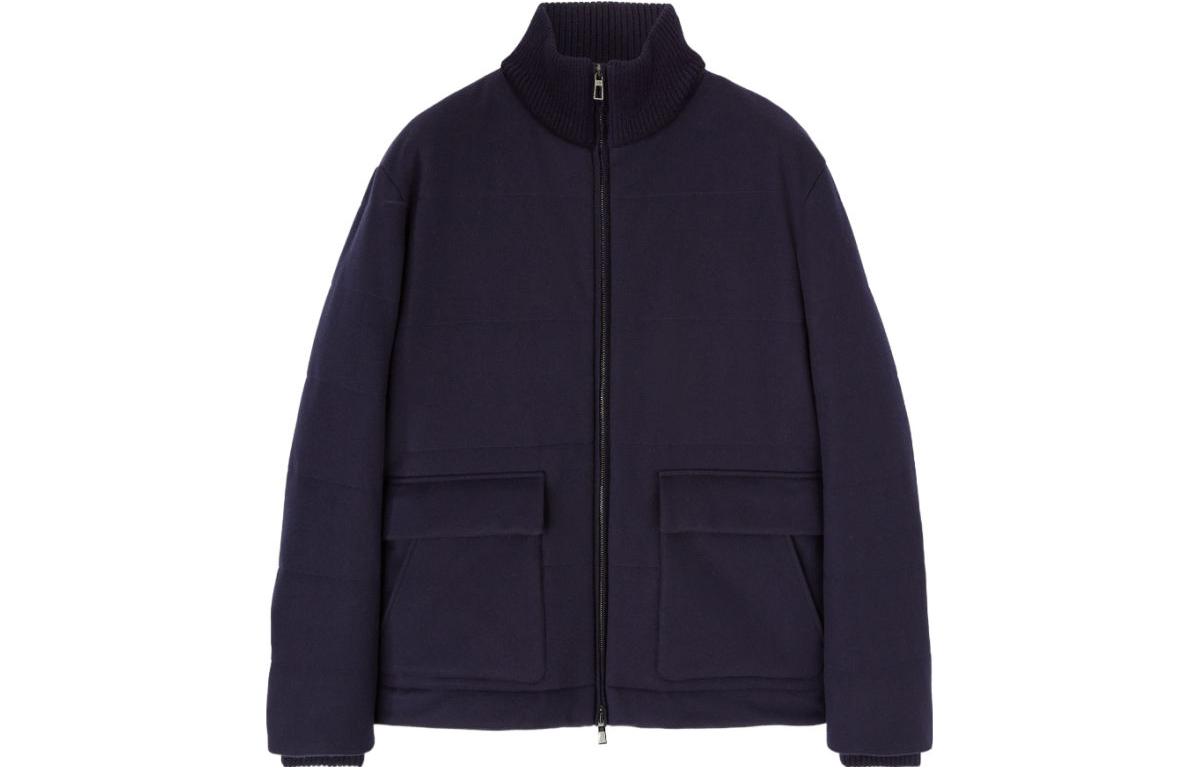 Loro Piana FW23 Solid Ribbed Turtleneck Pilot Jacket Navy Blue () FAM4104WJ32