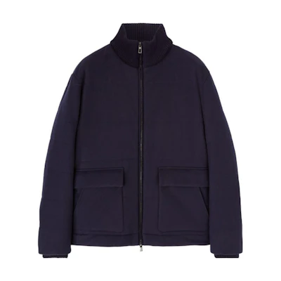 Loro Piana FW23 Solid Ribbed Turtleneck Pilot Jacket Navy Blue () FAM4104WJ32