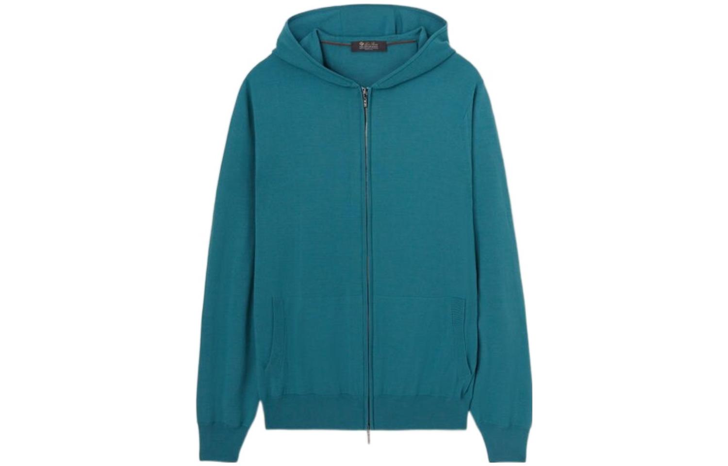 Loro Piana FW23 Solid Ribbed Zip Hoodie Blue FAG19505A56