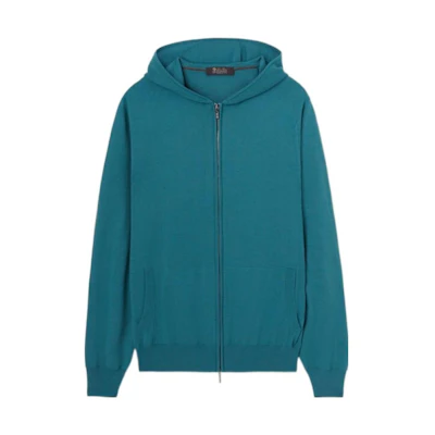 Loro Piana FW23 Solid Ribbed Zip Hoodie Blue FAG19505A56
