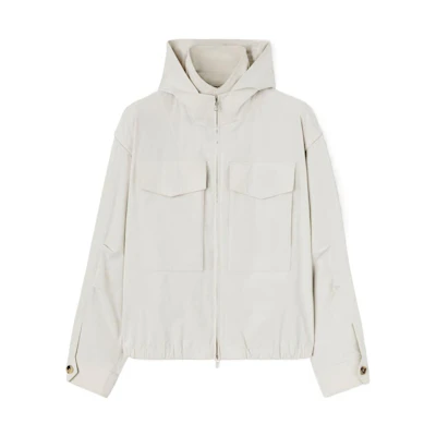 Loro Piana FW23 White Solid Pocket Hooded Long Sleeve Jacket FAM7693MC51