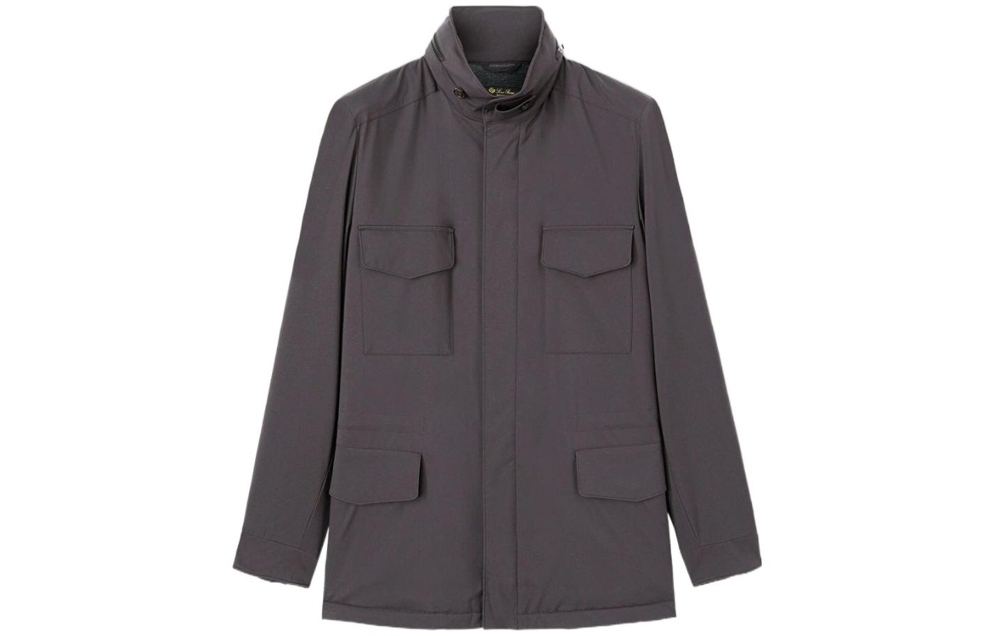 Loro Piana FW23 Zip-Up Long-Sleeve Jacket Grey Brown FAI1437H339