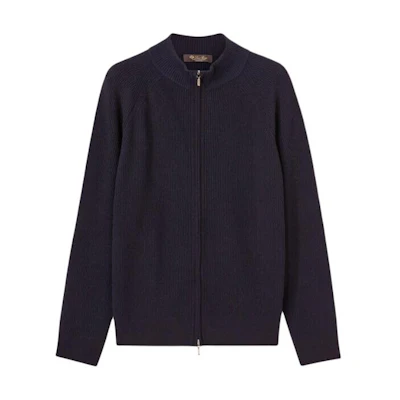 Loro Piana Gateway Bomber Solid Zip Navy Blue Slim Fit Jacket FAM6860-B2M9