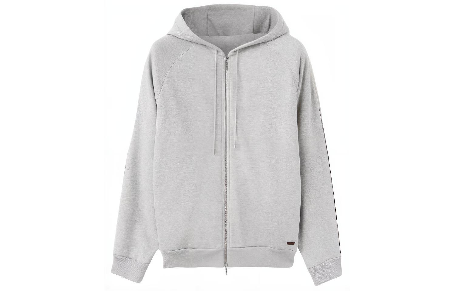 Loro Piana Gray Solid Zip-Up Hoodie Jacket with Long Sleeves FAN7931-M0IN