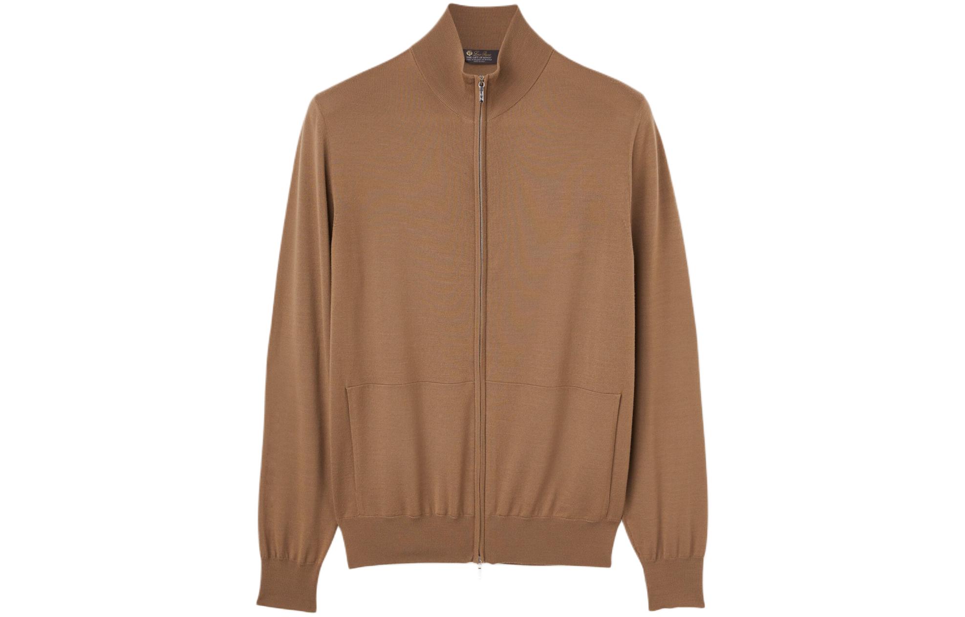 Loro Piana Iconic Khaki Zip-Up Jacket with Stand Collar FAO0619-D0IZ