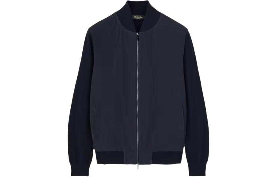 Loro Piana Ivy Bomber Jacket Navy Blue Zippered Long Sleeve Jacket FAF0956-W000
