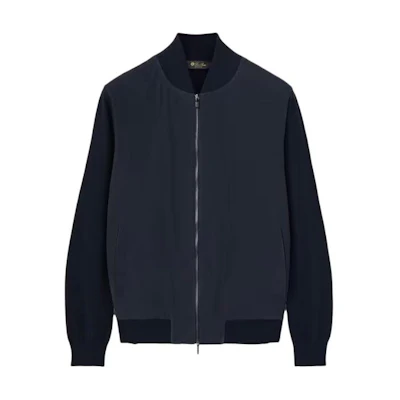 Loro Piana Ivy Bomber Jacket Navy Blue Zippered Long Sleeve Jacket FAF0956-W000