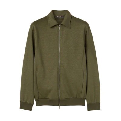 Loro Piana Kawaguchi Bomber Jacket Green Zip-Up Jacket with Collar FAN8385-50W5