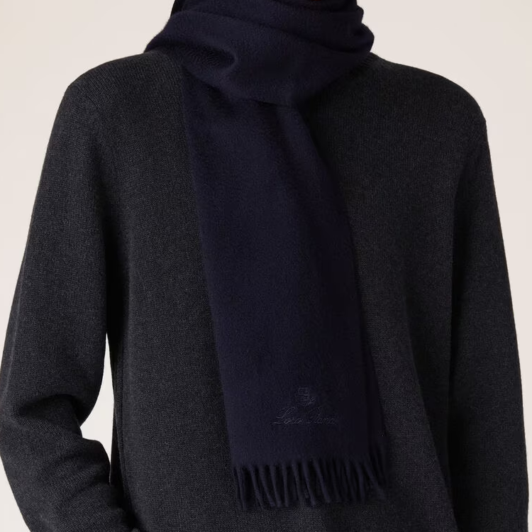 Lookbook ロロピアーナ メンズ ロゴデザイン ウールスカーフ ブルー FAN4410W000