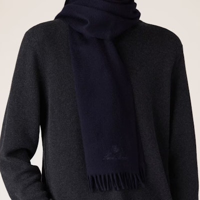 ロロピアーナ メンズ ロゴデザイン ウールスカーフ ブルー FAN4410W000 Lookbook ロロピアーナ メンズ ロゴデザイン ウールスカーフ ブルー FAN4410W000