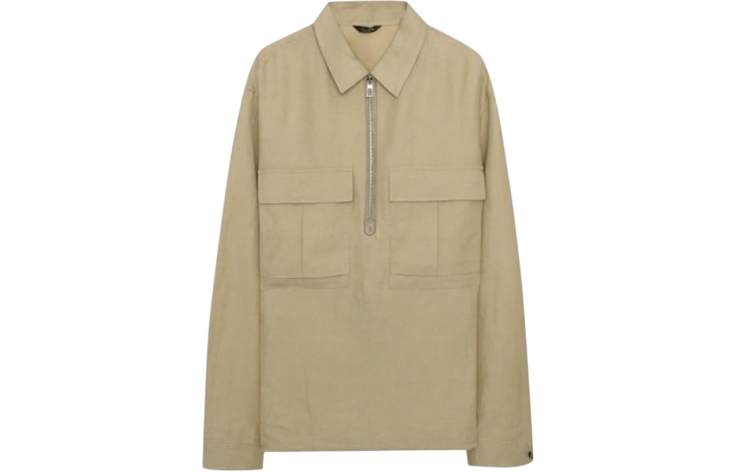 Loro Piana Men’s Khaki Drawstring Loose-Fit Collared Zip-Up Jacket FAM0391-D06V