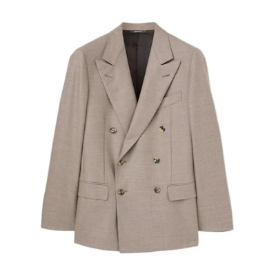 Loro Piana Milano Gray Double-Breasted V-Neck Blazer Jacket FAO0586-D0KU