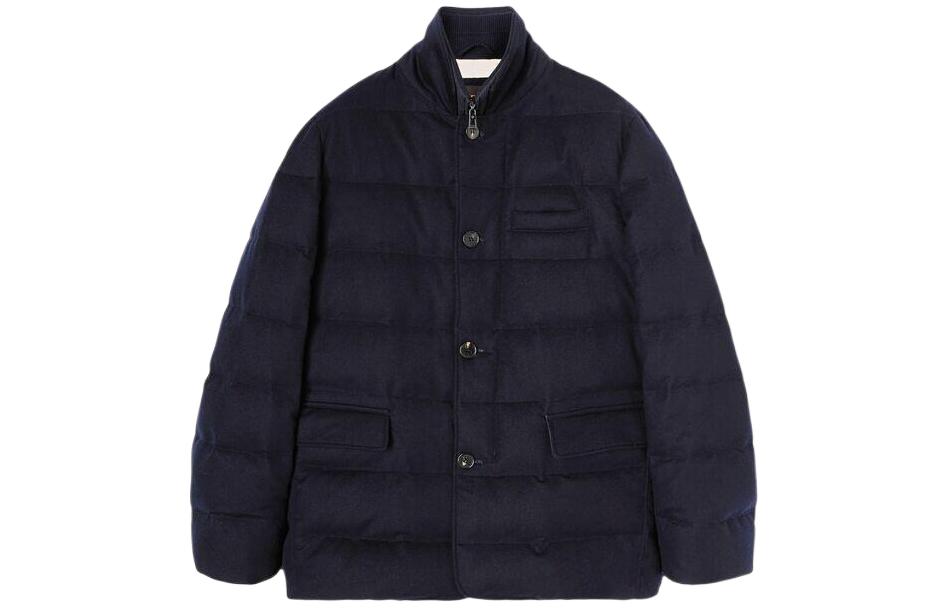 Loro Piana Nama Jacket Navy Blue Solid Cotton Zip-Up Long Sleeve Outerwear FAM3898-5I68