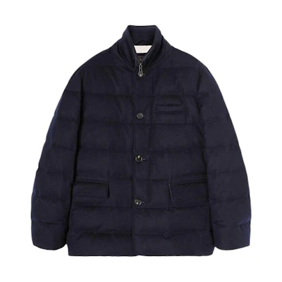 Loro Piana Nama Jacket Navy Blue Solid Cotton Zip-Up Long Sleeve Outerwear FAM3898-5I68