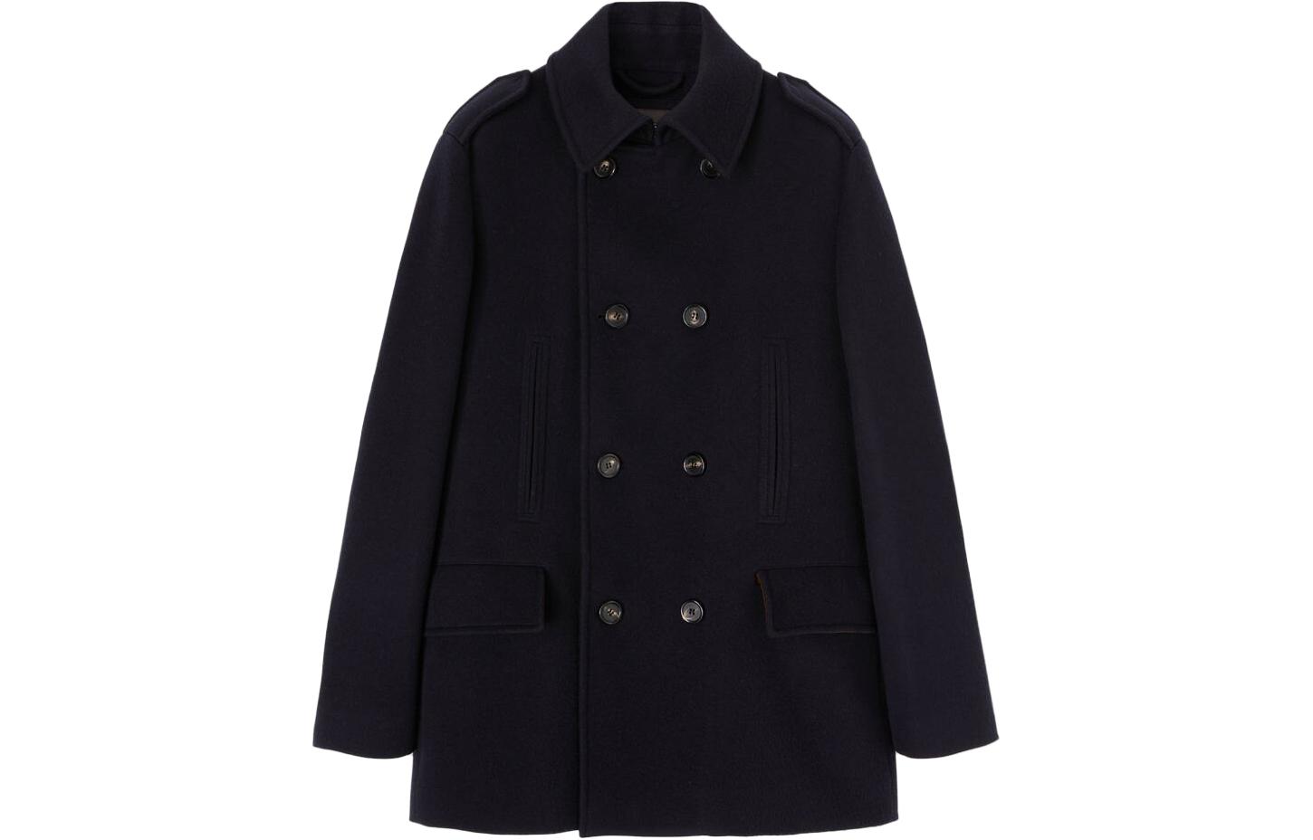 Loro Piana Navy Blue Double-Breasted Long Sleeve Jacket FAN4435-W000