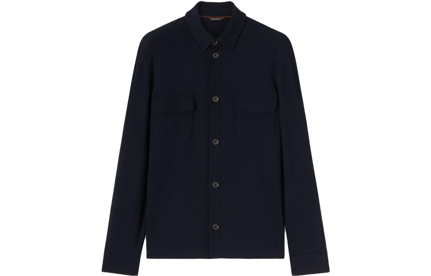 Loro Piana Navy Blue Plain Shirt-Style Button-Up Jacket FAM0483-W000