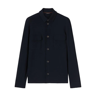 Loro Piana Navy Blue Plain Shirt-Style Button-Up Jacket FAM0483-W000