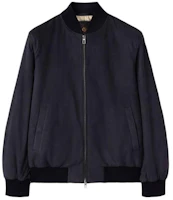 Loro Piana Navy Blue Solid Bomber Jacket with Stand Collar and Full Zip FAM4591-W000 Loro Piana Navy Blue Solid Bomber Jacket with Stand Collar and Full Zip FAM4591-W000