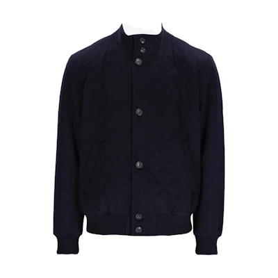 Loro Piana Navy Blue Solid Collar Long Sleeve Button-Up Jacket FAM7690-W000