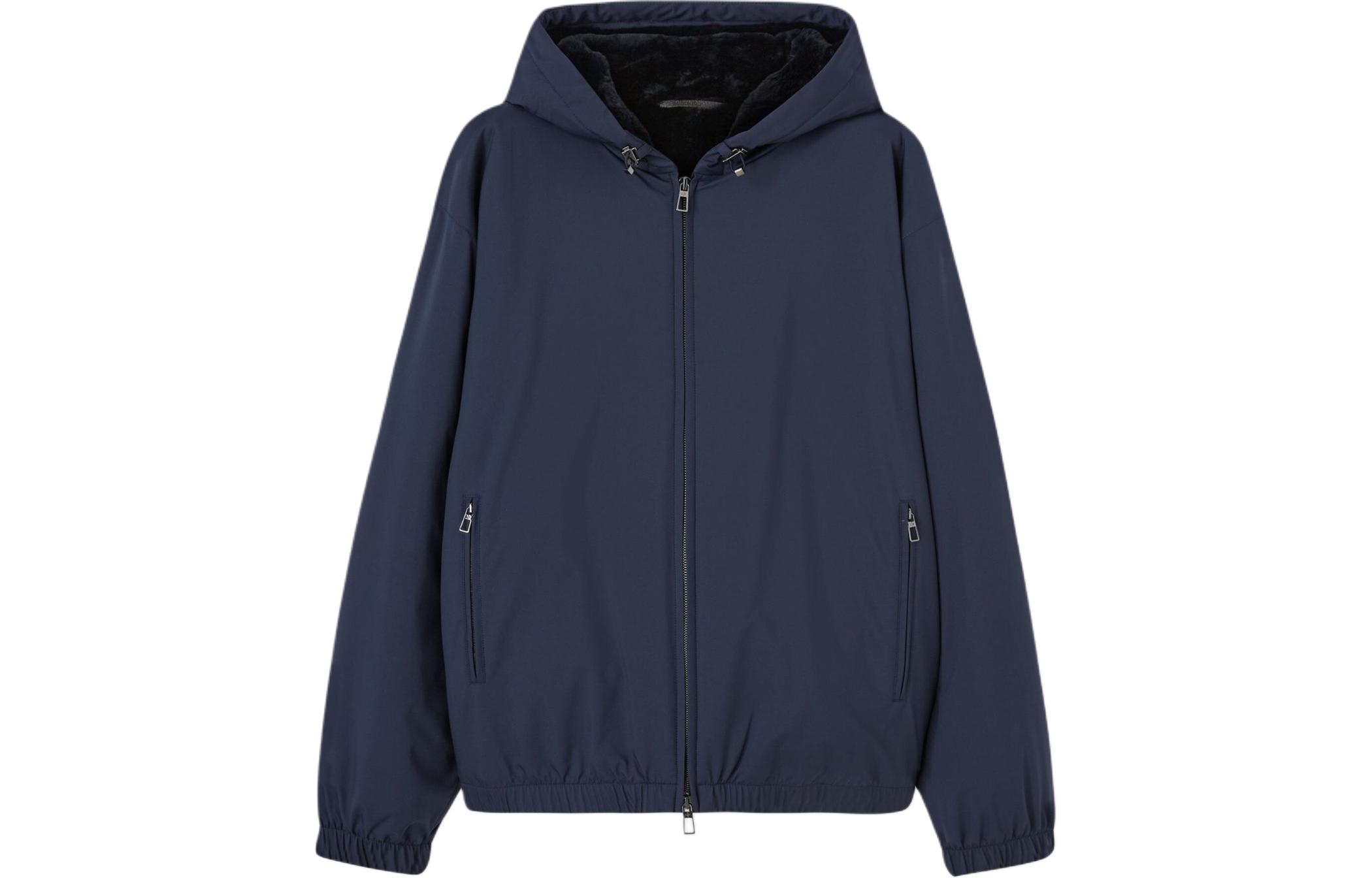 Loro Piana Navy Blue Solid Color Hooded Zip-Up Short Jacket FAL3619W000