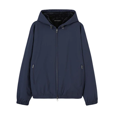Loro Piana Navy Blue Solid Color Hooded Zip-Up Short Jacket FAL3619W000