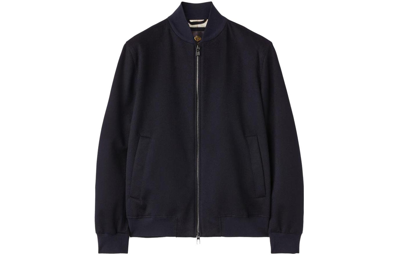 Loro Piana Navy Blue Solid Long-Sleeve Zipper Pocket Jacket FAM5076W000