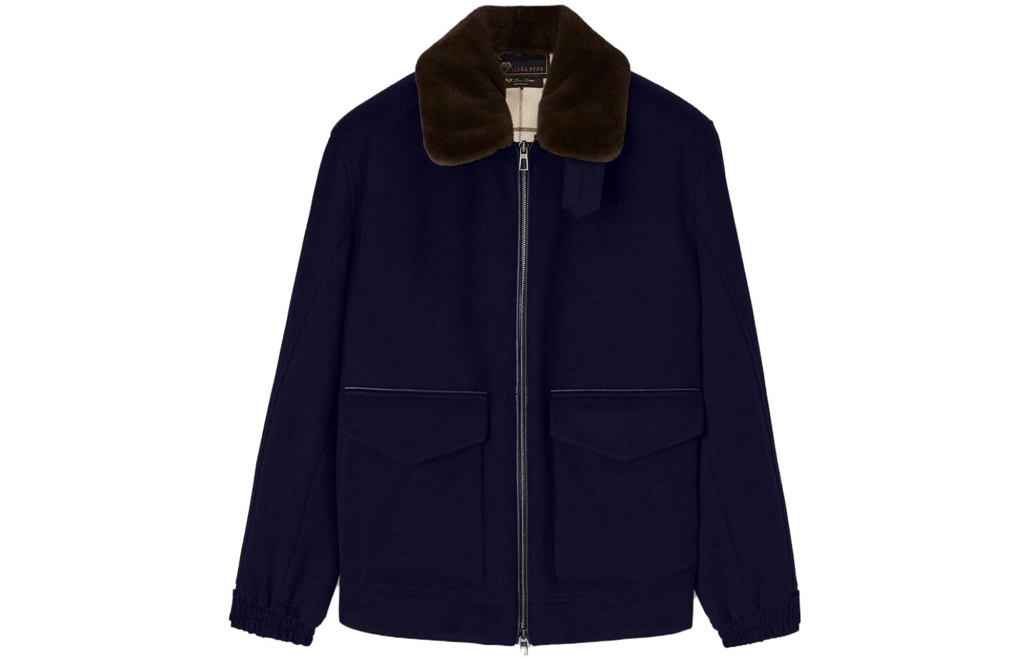 Loro Piana Navy Blue Solid Zip-Up Flap Pocket Jacket FAM4103W000