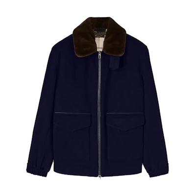 Loro Piana Navy Blue Solid Zip-Up Flap Pocket Jacket FAM4103W000