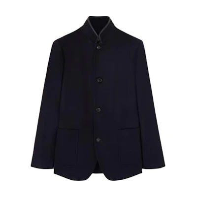 Loro Piana Navy Blue Stand Collar Single-Breasted Jacket FAM7638W000