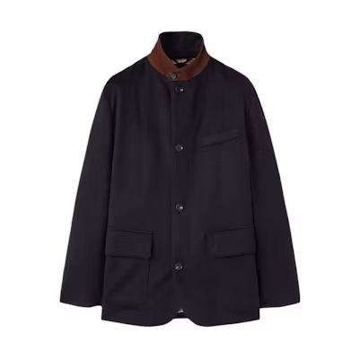 Loro Piana Navy Blue Straight-Fit Color-Block Long-Sleeve Jacket FAN4359-W000