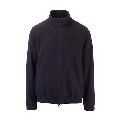 Loro Piana Navy Blue Zip-Up High-Neck Jacket FAL3224BZ80