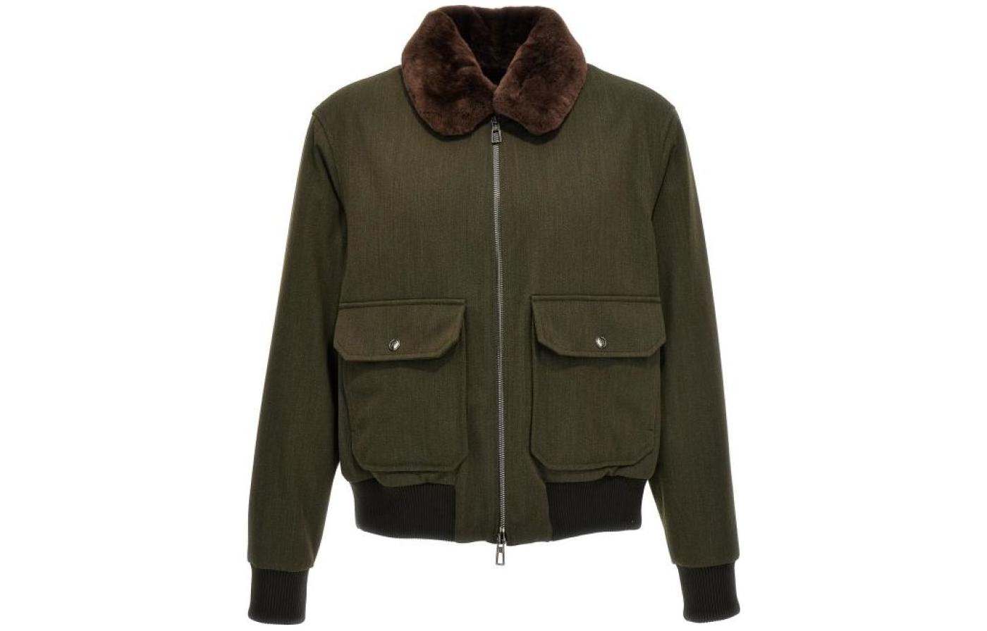 Loro Piana Olive Green Patchwork Zip-Up Collared Jacket FAN192250SW