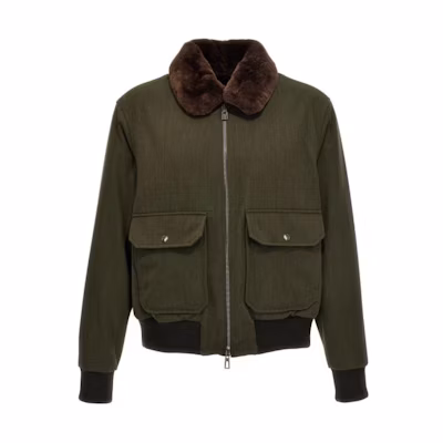 Loro Piana Olive Green Patchwork Zip-Up Collared Jacket FAN192250SW