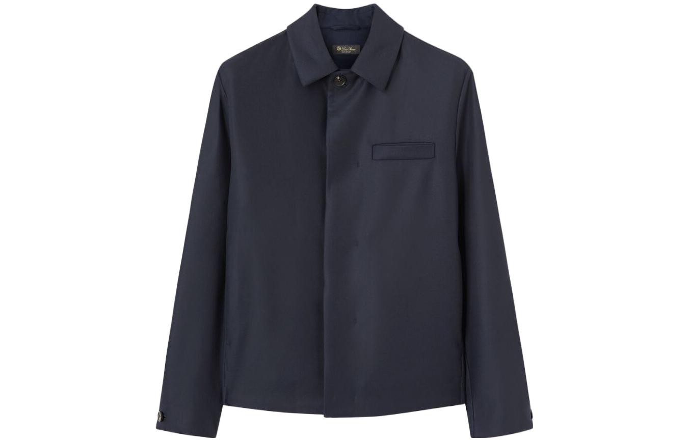 Loro Piana Plain Square Collar Long Sleeve Jacket Navy Blue FAM8007-W000