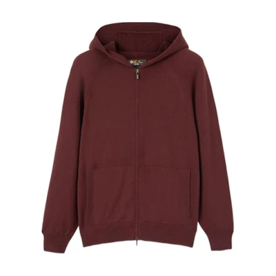 Loro Piana Red Pilot Jacket - Solid Color Hooded Zip-Up Long Sleeve FAM5078-Q060