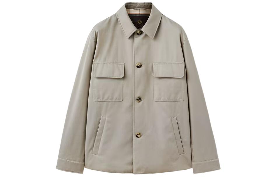 Loro Piana Sanda Overshirt Grey-Green Solid Long-Sleeve Jacket FAN6809-D0J2