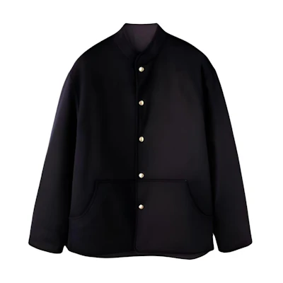 Loro Piana Sanjo Navy Blue Solid Stand Collar Long Sleeve Jacket FAN6742-W000