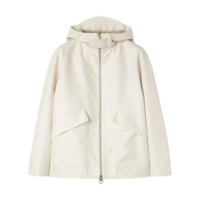 Loro Piana Seiro White Hooded Zip Jacket with Drawstring Hem for Men. FAN6786-A0DV