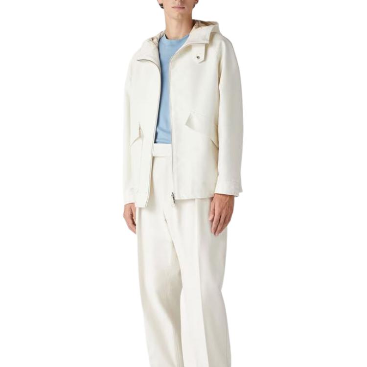 Shop 로로피아나 세이로 화이트 후드 집업 남성 드로스트링 헴 재킷. FAN6786-A0DV