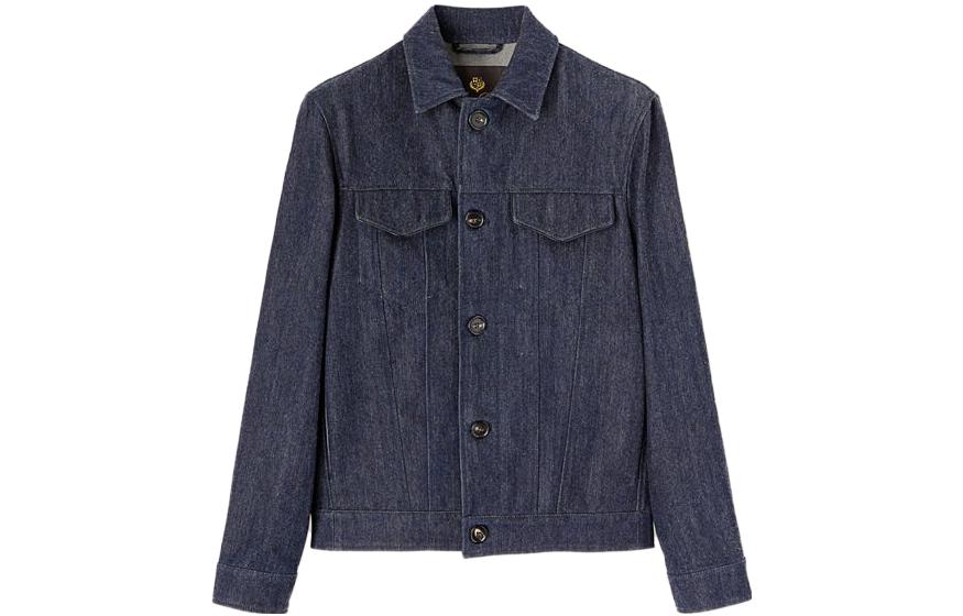 Loro Piana Shadow Blue Solid Square-Neck Loose Fit Jacket for Men FAN1938W0ZP