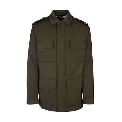 Loro Piana Single-Breasted Collar Jacket in Dark Green FAN1917R-EYES