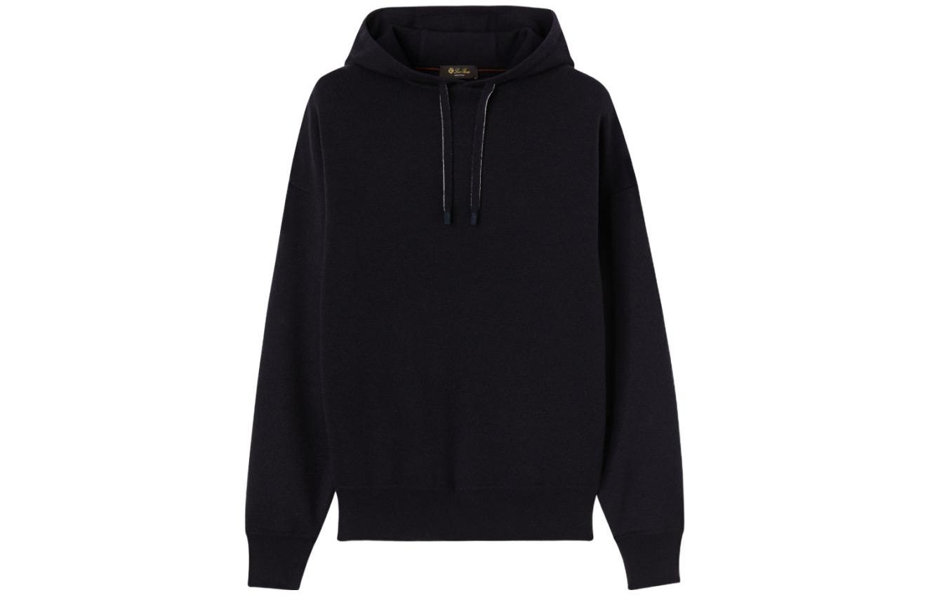 Loro Piana Solid Black Drawstring Hoodie FAM7603W023