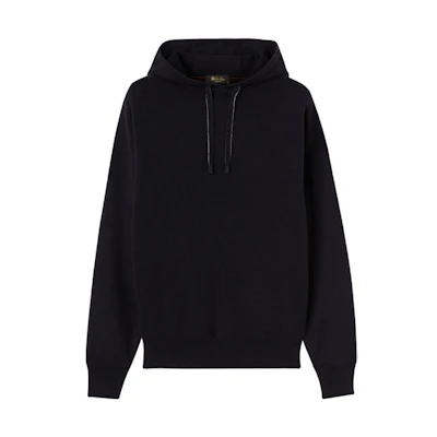 Loro Piana Solid Black Drawstring Hoodie FAM7603W023