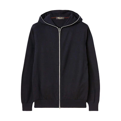 Loro Piana Solid Color Blue Fitted Zip-Up Hoodie Jacket FAF8493-W000
