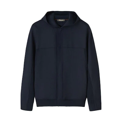 Loro Piana Solid Color Hooded Short Casual Jacket Navy Blue FAL5979-W000