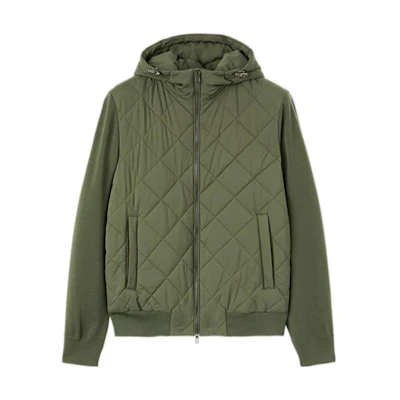 Loro Piana Solid Color Hooded Zip-Up Jacket for Men Green FAN193650S9