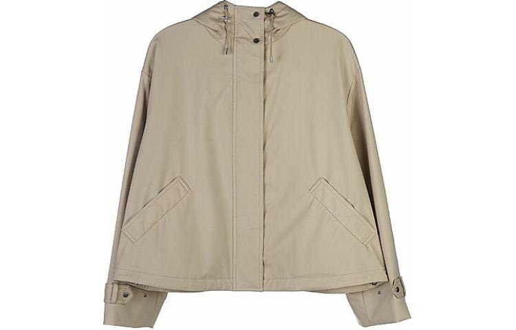 Loro Piana Solid Color Khaki Hooded Zip-Up Loose Fit Jacket for Men FAM4307-D235