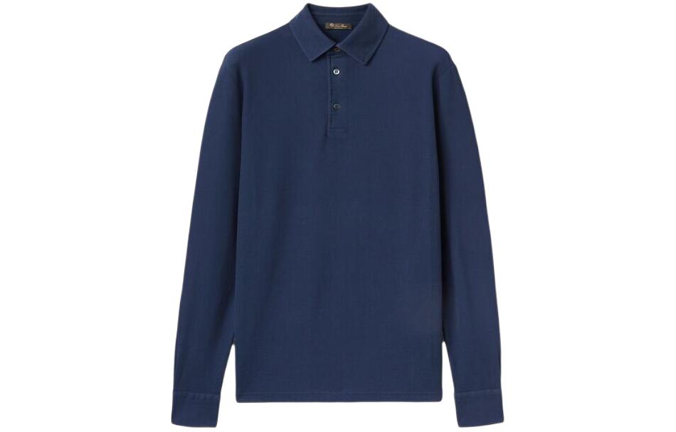 Loro Piana Solid Color Long Sleeve Polo Shirt for Men in Deep Sea Blue. FAI1311-W551