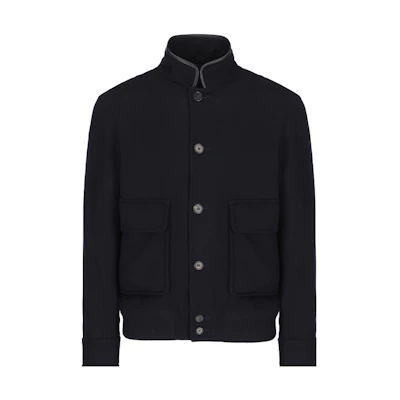 Loro Piana Solid Color Stand Collar Long Sleeve Jacket Navy Blue FAM7641W000